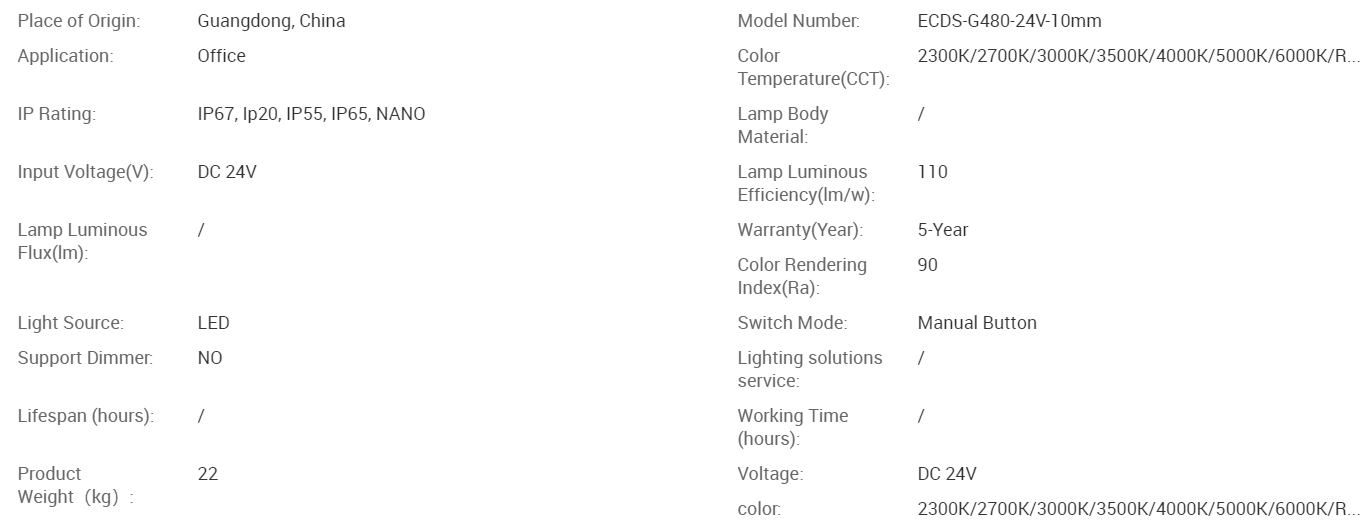 ECDS-G480-24V-10mm Manufacturer price 480LEDSM 10MM width cob led flexible strip light for office